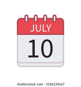 Icono del calendario del 10 de julio. Fecha y mes. Ilustración vectorial plana.