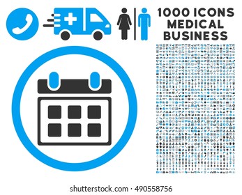 Calendar icon with 1000 medical commercial gray and blue vector design elements. Clipart style is flat bicolor symbols, white background.