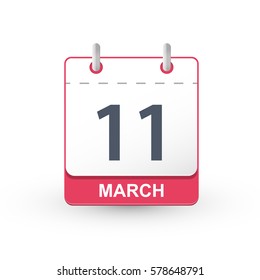 Calendar Icon 11 March. Vector illustration of calendar with the date 11 March.