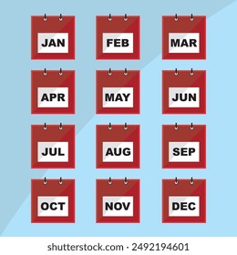 Calendar icon. 12 month calendar sign set. Flat design. Vector illustration.