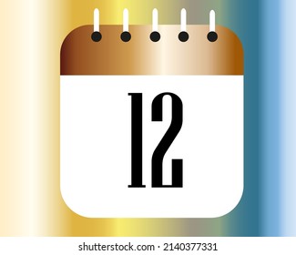 Icono de calendario 12 en un papel blanco con borde de color de bronce en un vector de fondo espectral.