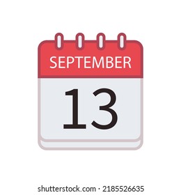 Calendar icon of 13 September. Date and month. Flat vector illustration.