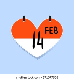 Calendar icon 14 February Valentine s Day isolated on white background. Love concept. Vector illustration.