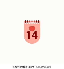 Calendar icon 14 February Valentines day. Love colorful symbol. Flat Vector illustration.