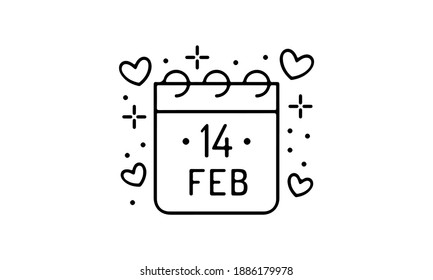 Calendar icon 14 February valentines day vector image
