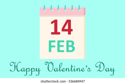 Calendar icon 14 February Valentine's Day isolated on blue background. Love concept. Vector illustration.