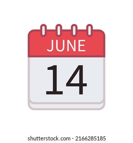 Calendar icon of 14 June. Date and month. Flat vector illustration.