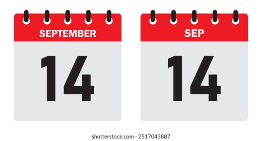 Calendar icon, 14 September icon with white background. September 14.