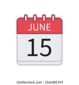 Calendar icon of 15 June. Date and month. Flat vector illustration.