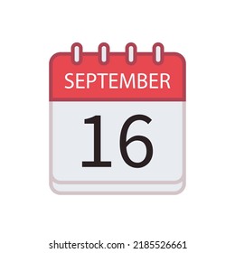 Calendar icon of 16 September. Date and month. Flat vector illustration.