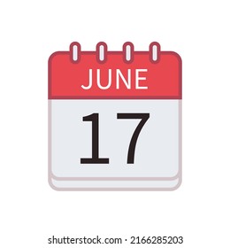 Calendar icon of 17 June. Date and month. Flat vector illustration.