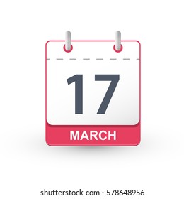 Calendar Icon 17 March. Vector illustration of calendar with the date 17 March.