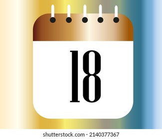 Icono de calendario 18 sobre un papel blanco con borde de color de bronce sobre un vector de fondo espectral.