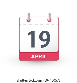 Calendar Icon 19 April. Vector illustration of calendar with the date 19 April.