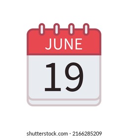 Calendar icon of 19 June. Date and month. Flat vector illustration.