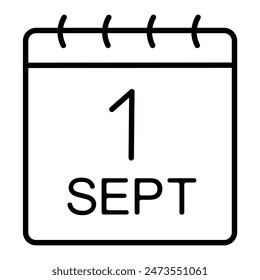 Calendar icon with 1th September isolated on white background. Vector illustration