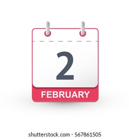 Calendar icon 2 February. Vector illustration of calendar with the date 2 February.