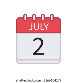 Calendar icon of 2 July. Date and month. Flat vector illustration.