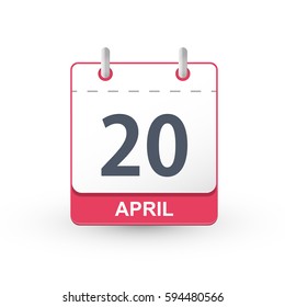 Calendar Icon 20 April. Vector illustration of calendar with the date 20 April.