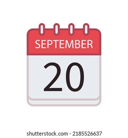 Calendar icon of 20 September. Date and month. Flat vector illustration.