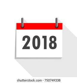 Calendar icon 2018 in flat design. Vector illustration. Happy New Year 2018