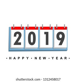 Calendar icon 2019 in flat design. Vector illustration. Happy New Year 2019