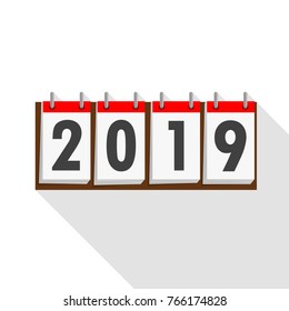 Calendar icon 2019 in flat design. Vector illustration. Happy New Year 2019