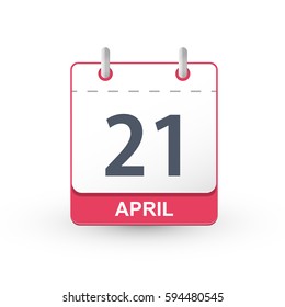 Calendar Icon 21 April. Vector illustration of calendar with the date 21 April.