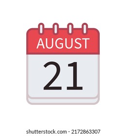 Icono del calendario del 21 de agosto. Fecha y mes. Ilustración vectorial plana.