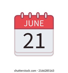 Calendar icon of 21 June. Date and month. Flat vector illustration.