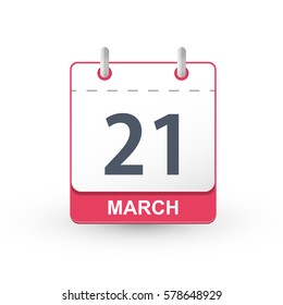 Calendar Icon 21 March Vector Illustration Stock Vector Royalty Free