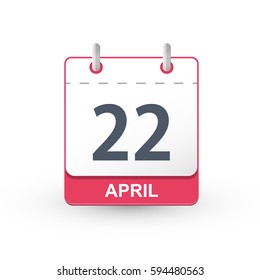 Calendar Icon 22 April. Vector illustration of calendar with the date 22 April.