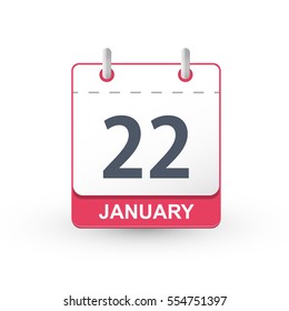Calendar Icon 22 January isolated on white background. Vector illustration of the date of the 22 January. The January calendar day.