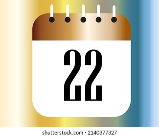 Calendar icon 22 on a white paper with bronze color border on a spectral background vector.