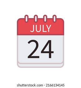 Calendar icon of 24 July. Date and month. Flat vector illustration.