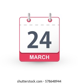 Calendar Icon 24 March. Vector illustration of calendar with the date 24 March.