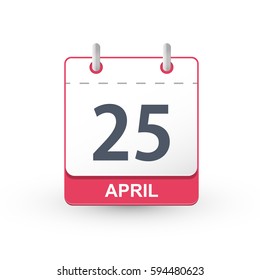 Calendar Icon 25 de abril. Ilustración vectorial de calendario con fecha 25 de abril.