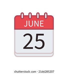 Calendar icon of 25 June. Date and month. Flat vector illustration.