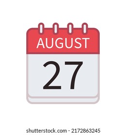 Calendar icon of 27 August. Date and month. Flat vector illustration. svg