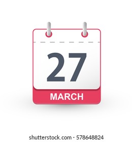 Calendar Icon 27 March. Vector illustration of calendar with the date 27 March.