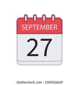 Calendar icon of 27 September. Date and month. Flat vector illustration.