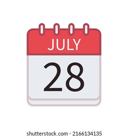 Calendar icon of 28 July. Date and month. Flat vector illustration.