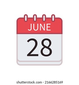 Calendar icon of 28 June. Date and month. Flat vector illustration.