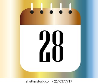 Calendar icon 28 on a white paper with bronze color border on a spectral background vector.