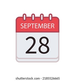 Calendar icon of 28 September. Date and month. Flat vector illustration.