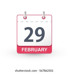 Calendar icon 29 February. Vector illustration of calendar with the date 29 February. A day in a leap year.