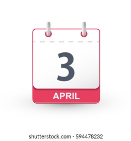 Calendar Icon 3 April. Vector illustration of calendar with the date 3 April.