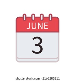 Calendar icon of 3 June. Date and month. Flat vector illustration.