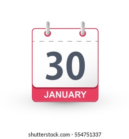 Calendar Icon 30 January isolated on white background. Vector illustration of the date of the 30 January. The January calendar day.