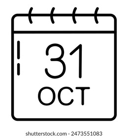 Calendar icon with 31th October isolated on white background. Vector illustration